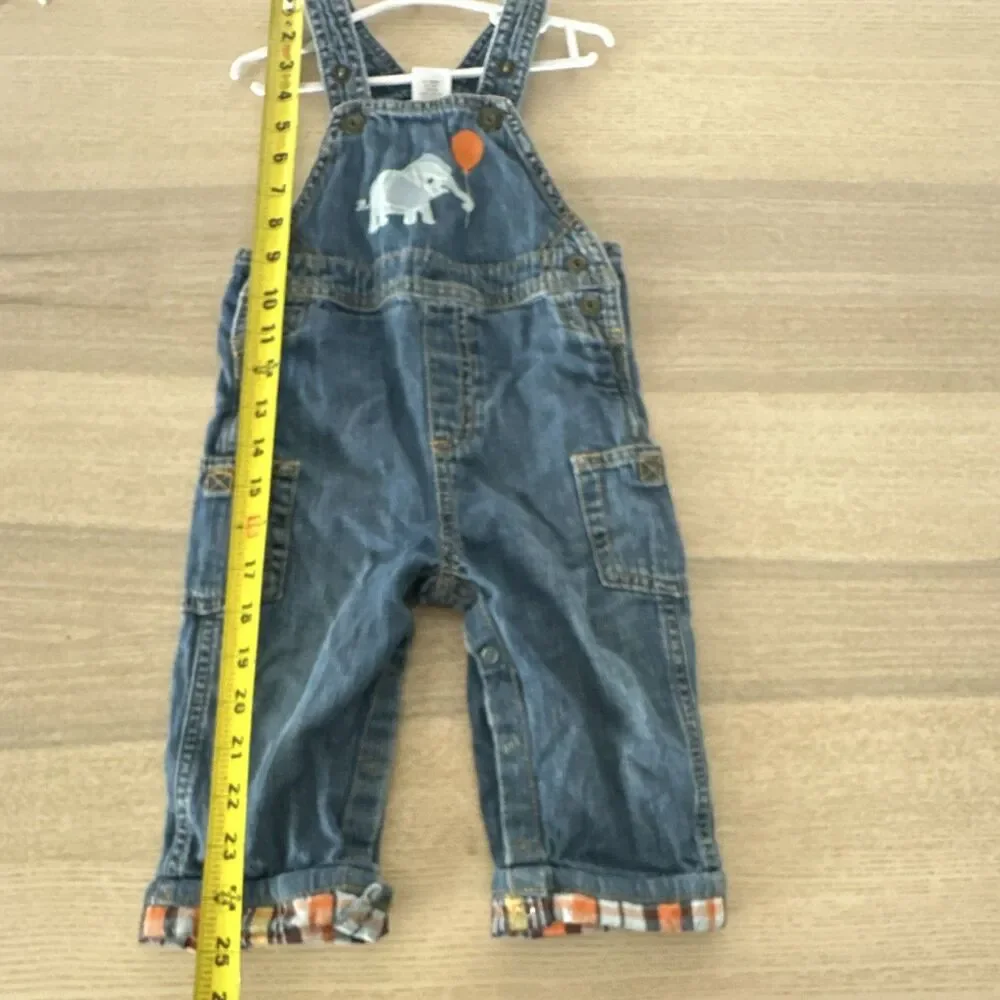 Gymboree 12-18 Months Denim Overalls Blue Elephant Embroidered Pockets
